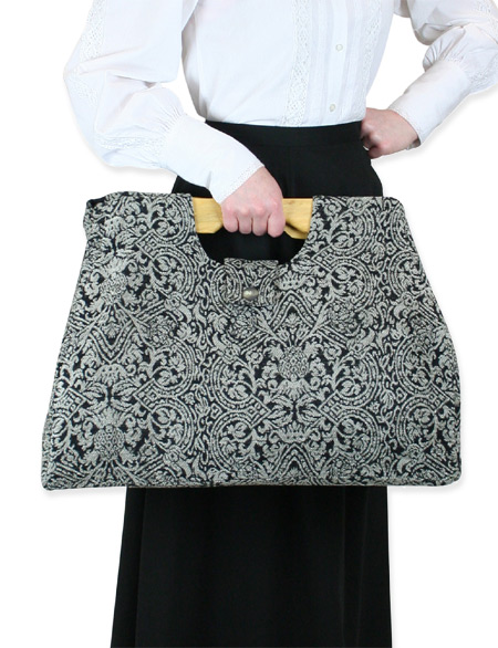 Victorian Old West Edwardian Steampunk Ladies Accessories Black Chenille Carpetbags |Antique Vintage Fashioned Wedding Theatrical Reenacting Costume |