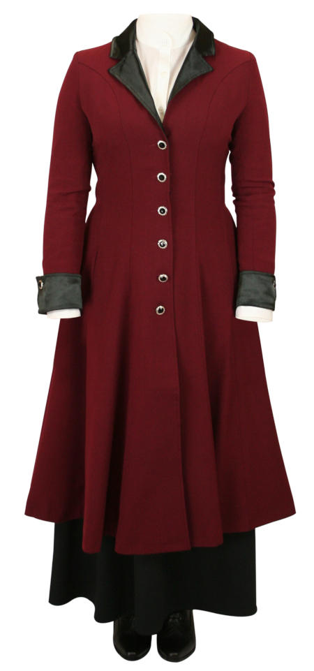  Victorian Old West Steampunk Edwardian Ladies Coats Burgundy Red Synthetic Frock |Antique Vintage Fashioned Wedding Theatrical Reenacting Costume |
