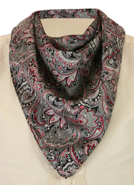 Old West Mens Ties Black Burgundy Red Silk Paisley Neckerchiefs |Antique Vintage Fashioned Wedding Theatrical Reenacting Costume |