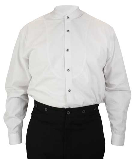  Victorian Old West Edwardian Mens Shirts White Cotton Solid Dress |Antique Vintage Fashioned Wedding Theatrical Reenacting Costume |