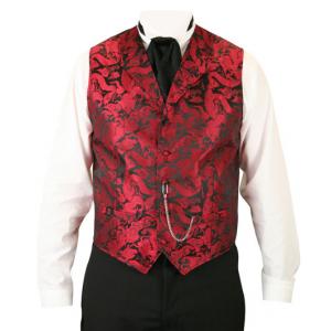  Victorian,Old West Mens Vests Red Satin,Microfiber,Synthetic Print Dress Vests |Antique, Vintage, Old Fashioned, Wedding, Theatrical, Reenacting Costume | Fancy,Jack the Ripper,Holmes and Watson,NYE,Vampire