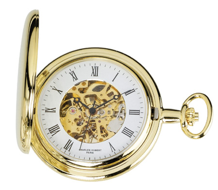 Premium High Polish Gold Plated Mechanical Pocket Watch with Chain