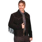 (disco)-Texan Fringe Leather Jacket -- Boar Suede Leather - Black