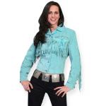 (disco)-Fawn Fringe Jacket - Boar Suede Leather - Turquoise