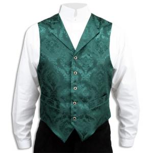  Victorian,Old West Mens Vests Green Satin,Microfiber,Synthetic Floral Dress Vests |Antique, Vintage, Old Fashioned, Wedding, Theatrical, Reenacting Costume | Dickens