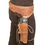 (.44/.45 cal) Western Gun Belt and Holster - RH Draw - Tan Tooled Leather