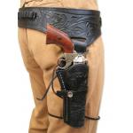 (.44/.45 cal) Western Gun Belt and Holster - RH Draw - Black Tooled Leather