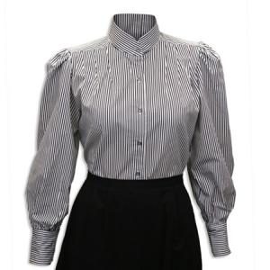  Victorian,Old West,Edwardian Ladies Blouses Gray,Black,White Cotton Stripe Matched Separates,Traditional Fit Blouses |Antique, Vintage, Old Fashioned, Wedding, Theatrical, Reenacting Costume | Dickens