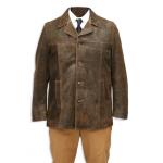 (disco)-Leather Car Coat - Brown Calf Suede
