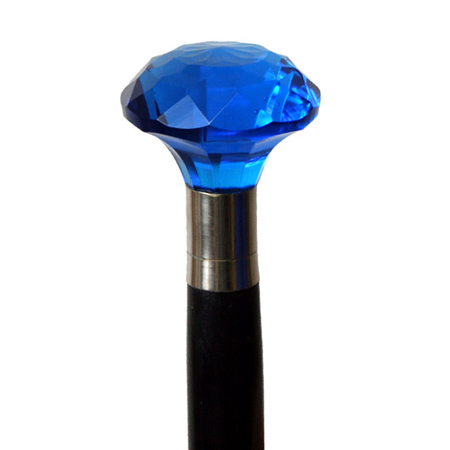 001914 Nobleman Blue Glass Handle Walking Stick - 