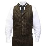  Victorian,Old West,Steampunk, Mens Vests Brown Cotton Stripe Dress Vests,Work Vests,Matched Separates |Antique, Vintage, Old Fashioned, Wedding, Theatrical, Reenacting Costume |