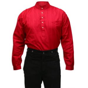  Victorian,Old West,Edwardian Mens Shirts Red Cotton Stripe Work Shirts |Antique, Vintage, Old Fashioned, Wedding, Theatrical, Reenacting Costume |