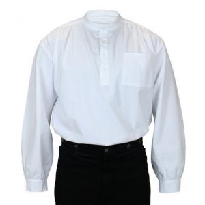  Victorian,Old West Mens Shirts White Cotton Solid Work Shirts,Grandfather Shirts |Antique, Vintage, Old Fashioned, Wedding, Theatrical, Reenacting Costume |