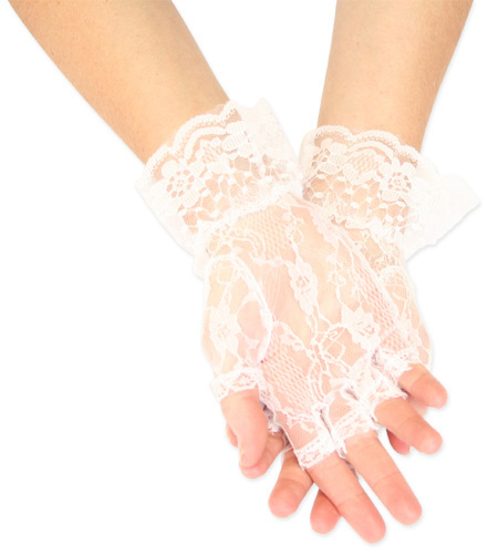 White fingerless garden partyn gloves