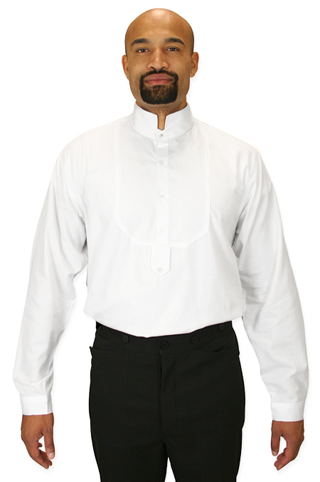 Victorian Mens White Cotton Solid Stand Collar Dress Shirt | Dickens | Downton Abbey | Edwardian || Victorian Mens Dress Shirt - High Stand Collar - White