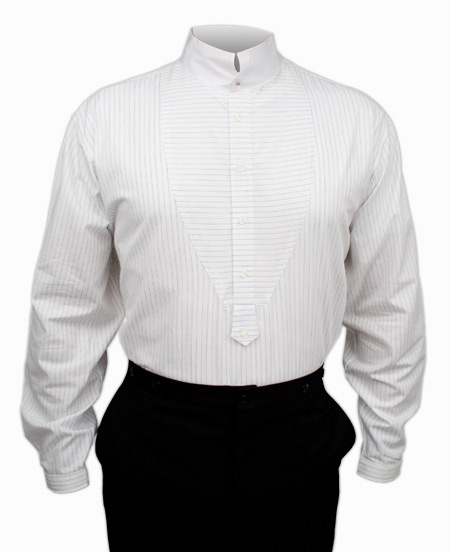 Wedding Mens White Cotton Stripe Stand Collar Dress Shirt | Formal | Bridal | Prom | Tuxedo || Doc Stripe Shirt - White