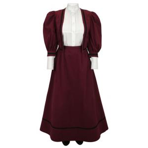  Victorian,Old West,Edwardian Ladies Dresses and Suits Burgundy,Red Cotton Solid Suits |Antique, Vintage, Old Fashioned, Wedding, Theatrical, Reenacting Costume |