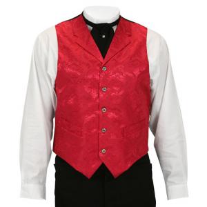  Victorian,Old West Mens Vests Red Satin,Microfiber,Synthetic Floral Dress Vests |Antique, Vintage, Old Fashioned, Wedding, Theatrical, Reenacting Costume | Dickens