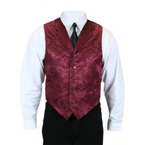  Victorian,Old West Mens Vests Burgundy,Red Satin,Microfiber,Synthetic Floral Dress Vests |Antique, Vintage, Old Fashioned, Wedding, Theatrical, Reenacting Costume | NYE