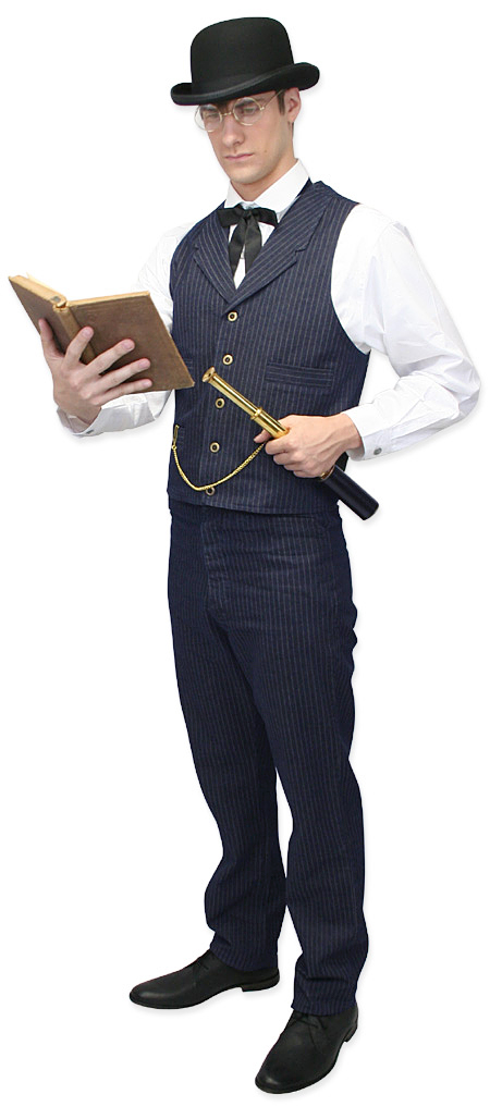 Vintage Mens Blue Cotton Stripe Notch Collar Work Vest | Romantic | Old Fashioned | Traditional | Classic || Humboldt Striped Vest