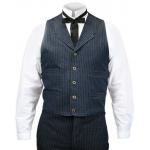  Victorian,Old West,Steampunk,Edwardian Mens Vests Blue Cotton Stripe Work Vests |Antique, Vintage, Old Fashioned, Wedding, Theatrical, Reenacting Costume |