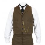  Victorian,Old West,Steampunk, Mens Vests Brown Cotton Solid Dress Vests,Work Vests,Matched Separates |Antique, Vintage, Old Fashioned, Wedding, Theatrical, Reenacting Costume |