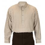  Victorian,Old West,Edwardian Mens Shirts Brown,Ivory,Tan Cotton Stripe Work Shirts |Antique, Vintage, Old Fashioned, Wedding, Theatrical, Reenacting Costume |