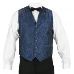  Victorian,Old West Mens Vests Blue Satin,Microfiber,Synthetic Paisley Dress Vests |Antique, Vintage, Old Fashioned, Wedding, Theatrical, Reenacting Costume |