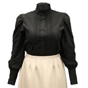  Victorian,Old West,Edwardian Ladies Blouses Black Cotton Solid Traditional Fit Blouses |Antique, Vintage, Old Fashioned, Wedding, Theatrical, Reenacting Costume |