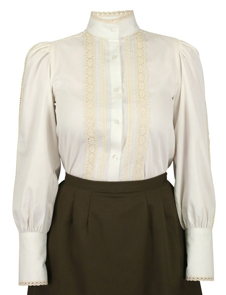 Victorian Ladies Ivory Cotton Solid Stand Collar Blouse | Dickens | Downton Abbey | Edwardian || Abbington Blouse - Natural