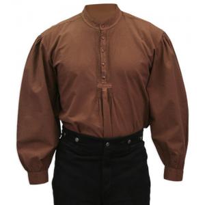  Victorian,Old West,Steampunk,Edwardian Mens Shirts Brown Cotton Solid Work Shirts,Pioneer Shirts |Antique, Vintage, Old Fashioned, Wedding, Theatrical, Reenacting Costume |