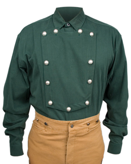 Steampunk Mens Green Cotton Solid Point Collar Bib Shirt | Gothic | Pirate | LARP | Cosplay | Retro | Vampire || Brushed Twill Longhorn Shirt - Hunter Green