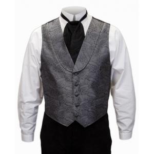  Victorian,Old West,Edwardian Mens Vests Gray Satin,Microfiber,Synthetic Paisley Dress Vests |Antique, Vintage, Old Fashioned, Wedding, Theatrical, Reenacting Costume |