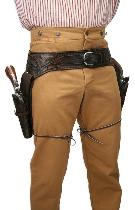 Gun Belt Combo Leather 34" to 52" .45 Caliber Tooled Holster Wine 