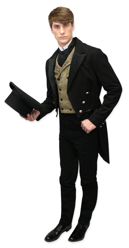 Victorian Mens Black Cotton Solid Dress Pants | Dickens | Downton Abbey | Edwardian || Livingston Black Brushed Cotton Trousers