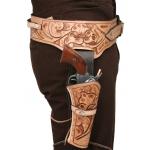 (disco)-(.44/.45 cal) Western Gun Belt and Holster - RH Draw - Natural Tooled Leather
