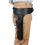 (.44/.45 cal) Western Gun Belt and Holster - RH Draw (Long Barrel) - Black Tooled Leather