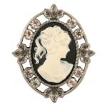 (disco)-Cameo Pin - 1.5 inch black and white Victorian Style