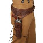 (.44/.45 cal) Western Gun Belt and Holster - RH Draw - Chocolate Brown Tooled Leather