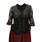 (disco)-Aurora Pearl Lace Up Blouse - Black