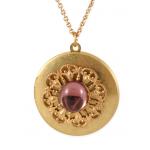 (disco)-Charm Necklace - Antique Brass Locket w Stone