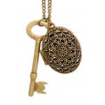 (disco)-Charm Necklace - 32in. Antique Gold Locket and Key