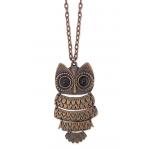 (disco)-Charm Necklace - 28in. Copper tone with hinged owl