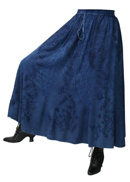 1800s Ladies Blue Floral Work Skirt | 19th Century | Historical | Period Clothing | Theatrical || Swirl Skirt - Indigo Blue