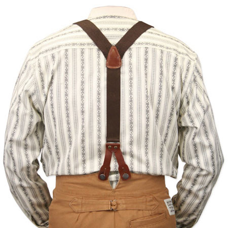 Steampunk Mens Brown Cotton Y-Back Braces Suspenders | Gothic | Pirate | LARP | Cosplay | Retro | Vampire || Stagecoach Y-Back Suspenders - Brown Canvas (Long)