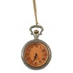 (disco)-Full Size Pocket Watch Pendant Necklace - Antq gold with jewel tone case