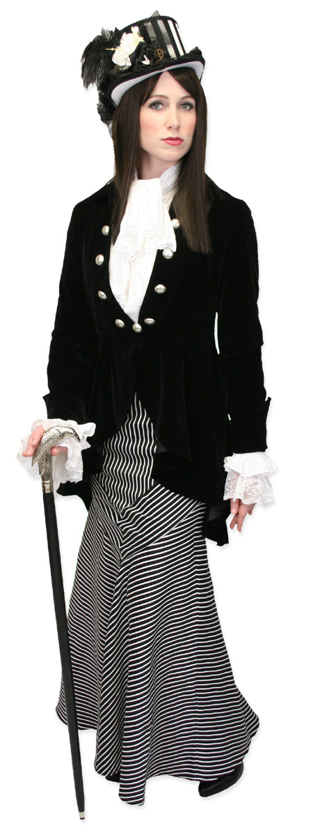 1800s Ladies Black Velvet Solid Stand Collar Tail Coat | 19th Century | Historical | Period Clothing | Theatrical || Velvet Tailcoat - Black