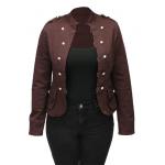(disco)-Lady Lieutenant Military Jacket - Coffee