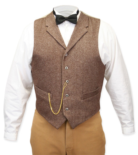 staart Philadelphia Excentriek Walden Tweed Vest - Brown Herringbone