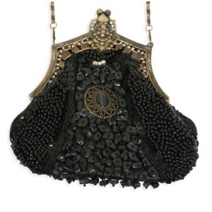  Victorian,Old West,Steampunk,Edwardian Ladies Accessories Black Beaded Fabric,Metal Solid,Medallion Purses |Antique, Vintage, Old Fashioned, Wedding, Theatrical, Reenacting Costume | ,Gifts for Her